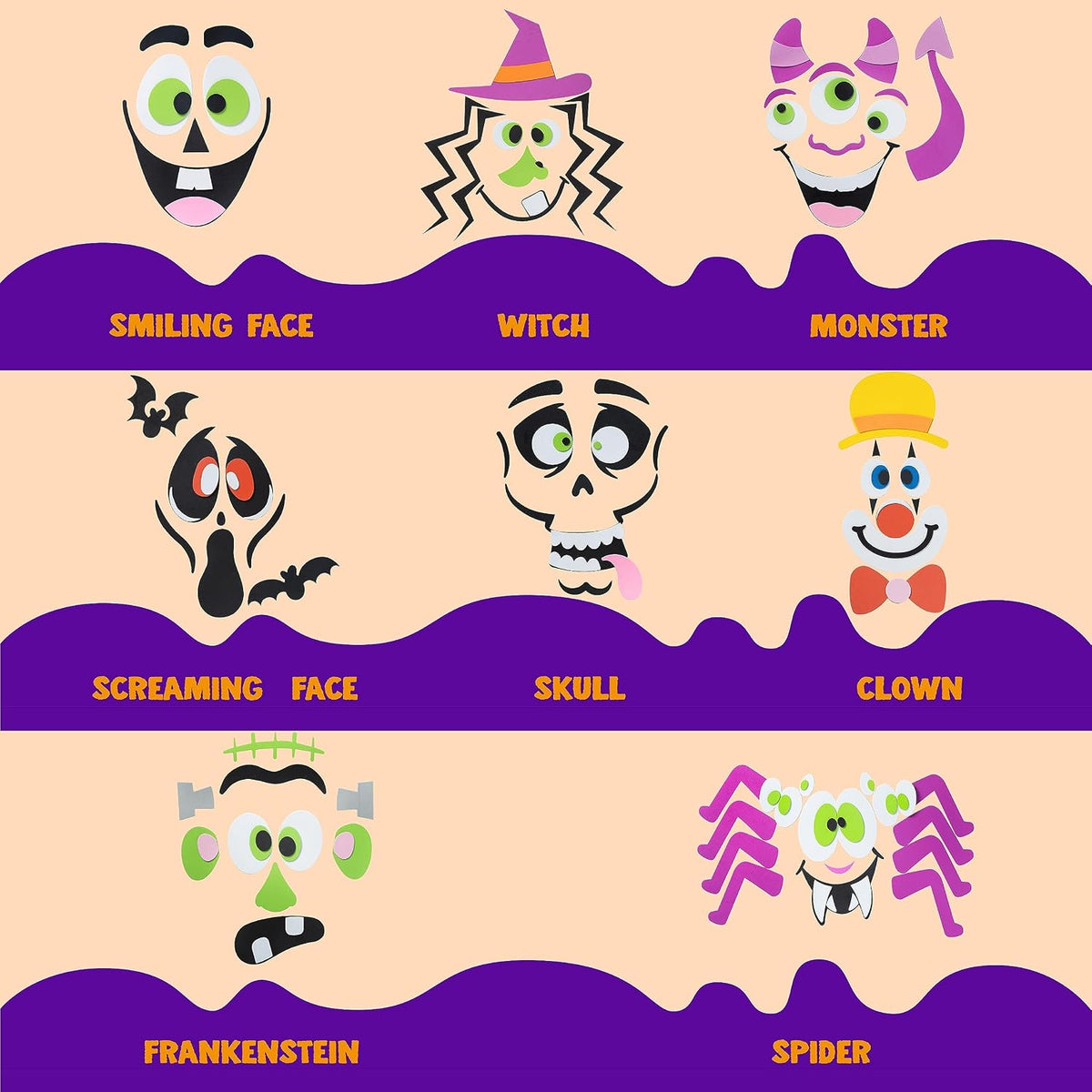 JOYIN Halloween pumpkin decorating stickers, 16 foam face kits including witch, bat and ghost - view 6