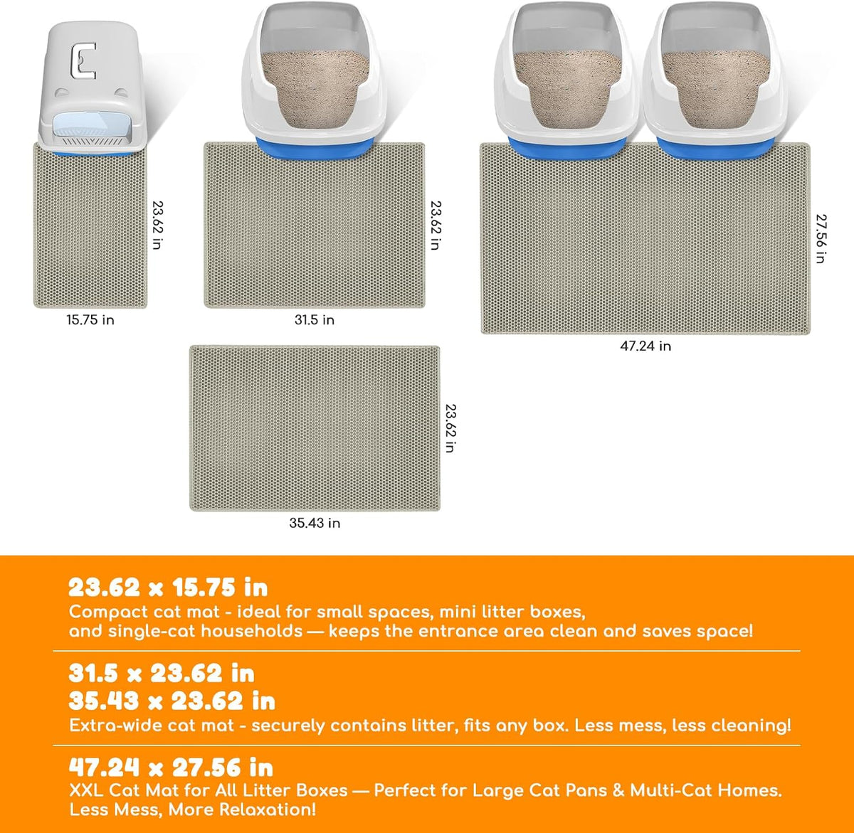 Cat Litter Mat 24"x16", Double Layer EVA litterbox Mat Beige - Beige / Honeycomb-35 x 24 Inches - image 2