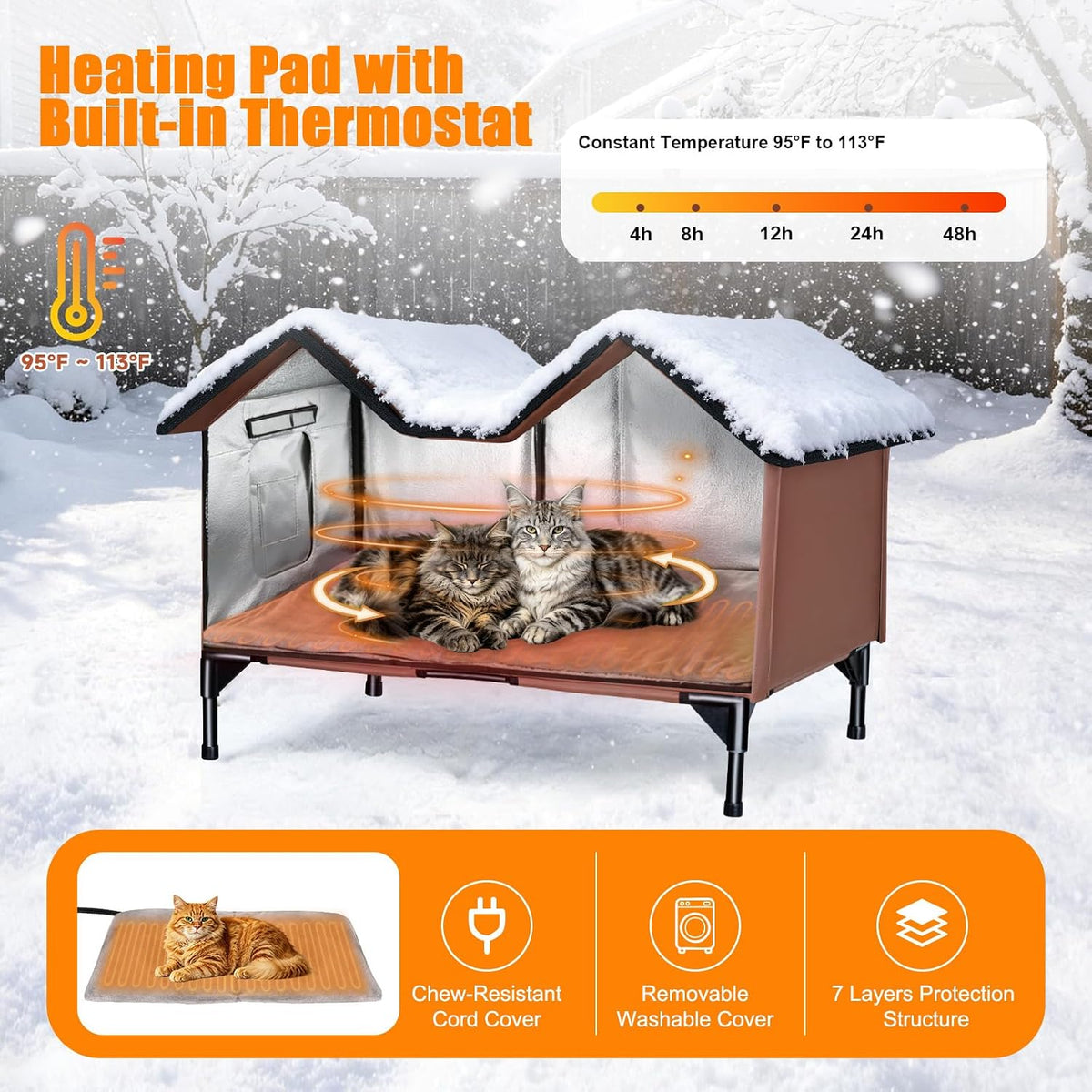 Outdoor Heated Cat House for Outside - Brown / XL - image 3
