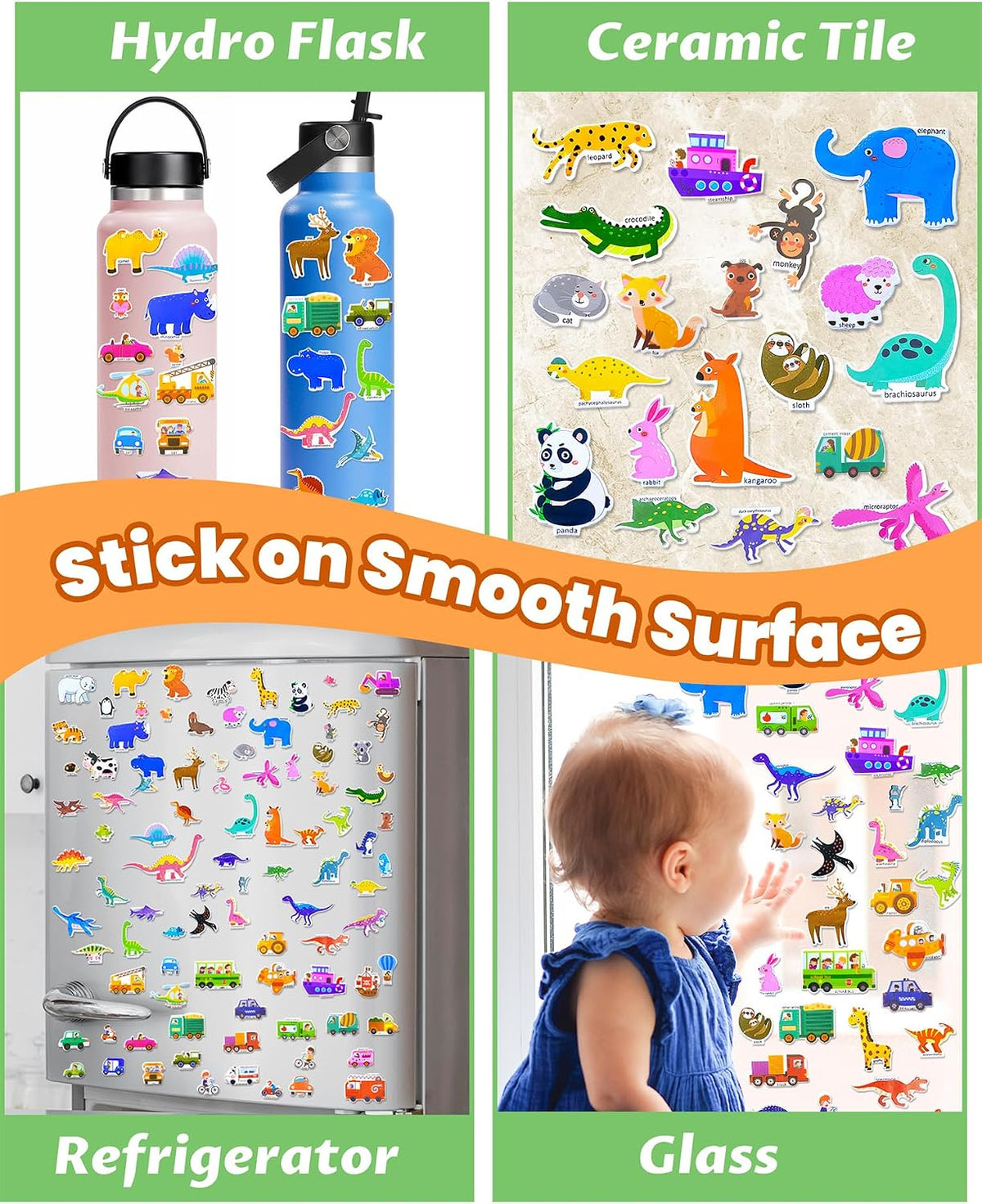 Walenced Reusable Sticker Book, Stickers for Kids - Animal+Dinosaur+Vehicle - image 4