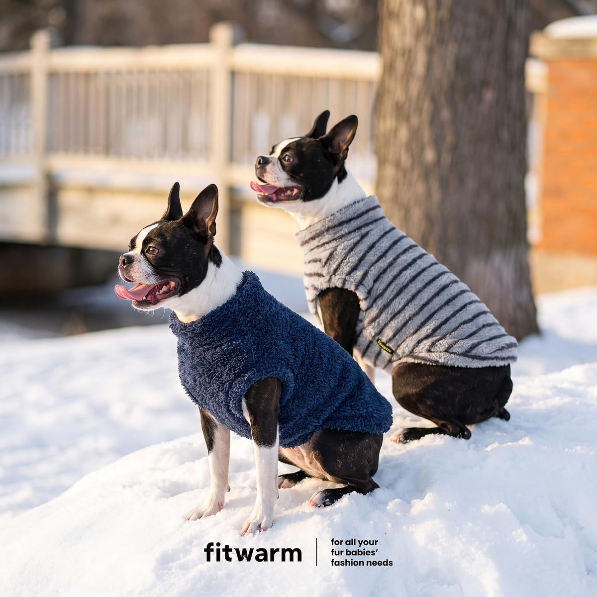 Fitwarm 2 Pack Striped Fleece Dog Sweater - Medium / Blue-Grey - image 4