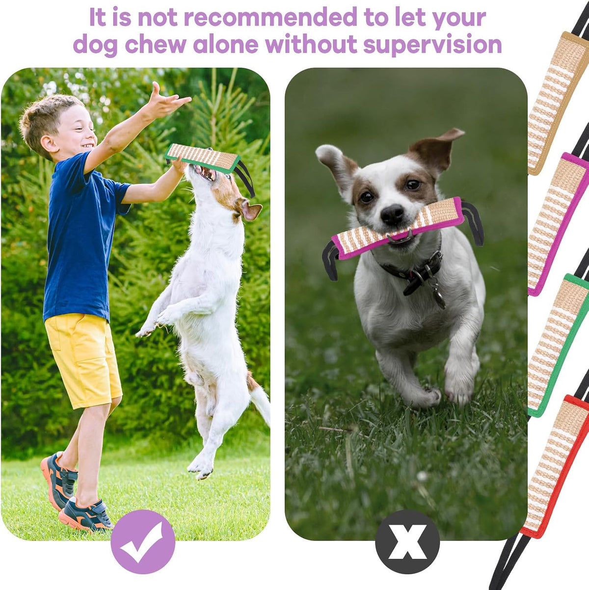 Kacctyen 4 Pack Jute Dog Tug Toys, 11.8" Tug of War Rope Toy - Vibrant / 4 - image 3