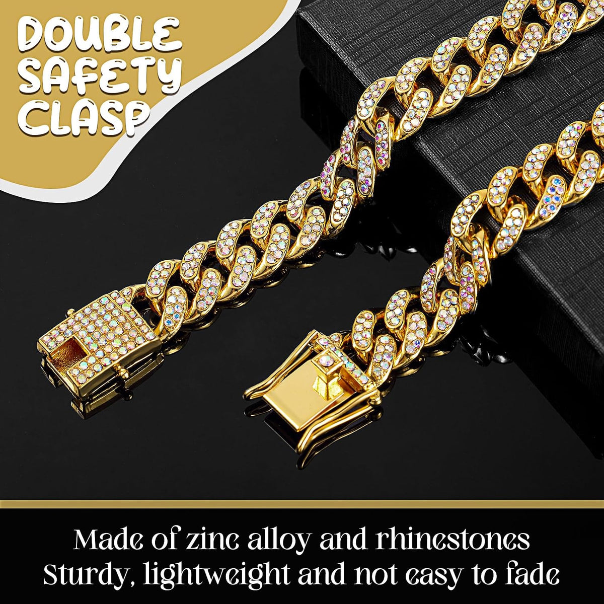 LEIFIDE Cuban Link Dog Collar Chain 12mm, Rose Gold, Pink - 12 Inches / Gold, AB Color - image 4
