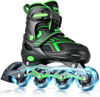 2PM SPORTS Adjustable Inline Skates for Kids, Youth and Adults – Fun for Kids & Family - A Green / Large - Youth (4.5-8 US)