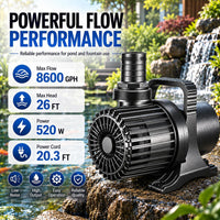 350W 7000 GPH Pond Pump, Ultra Quiet Heavy Duty Submersible Water Pump for Koi Ponds, Fountains - 8600GPH-520W - image 3