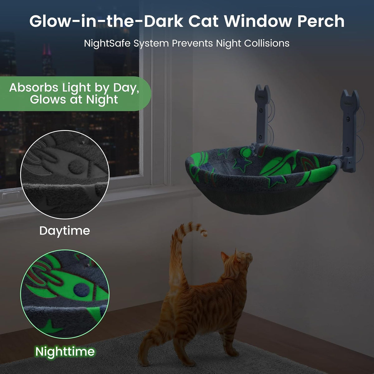 2-Pack Large Cat Window Perch, Cordless Foldable Cat Hammock – Essentials for Cats - Grey Deep Perch / 1 Pack - M - image 2