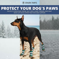 Spark Paws Dog Shoes, Waterproof Dog Boots for Medium to Large Dogs, Non Slip, Breathable Dog Booties and Paw Protectors - 4PCS Doggie Hiking Boots with Reflective Straps, Green Camo, Size 4
