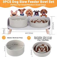 Elevated Slow Feeder Dog Bowls with Splash Proof Stand - Medium / Grey - image 4