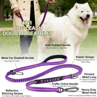 Dog Leash Heavy Duty, Bungee Leash Reflective Car Seat Belt for Dogs Brown – Essentials for Dogs - Purple - image 3