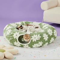 Lesure Large Cat Tunnel Bed - Cute Donut Bed for Indoor Cats with Washable Circle Cushion, Round Pet Peekaboo Cave Toy for Multi Kitten/Puppy/Rabbit, Large Green