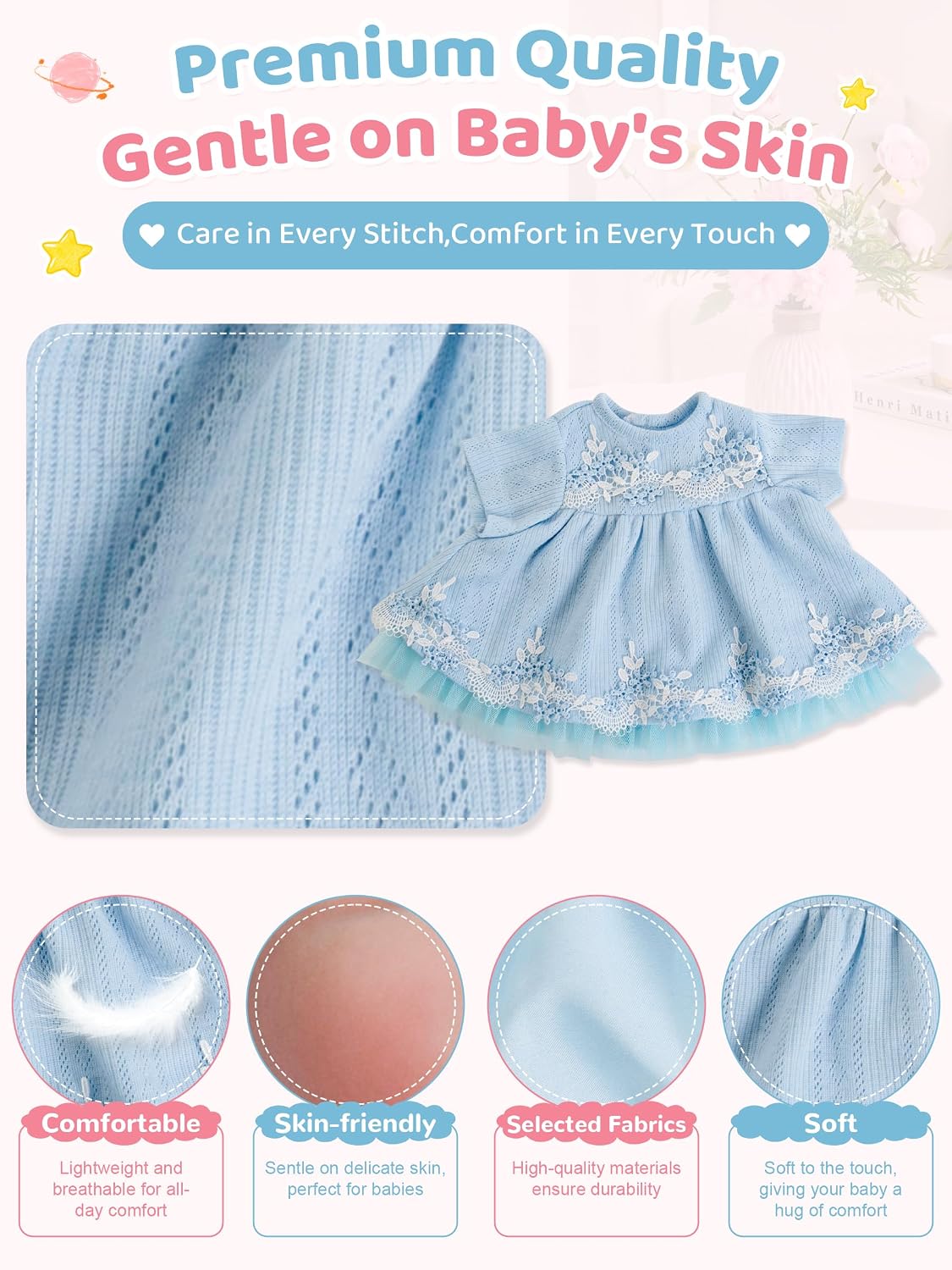 EKOKIZ blue reborn baby doll dress set with hairband and shoes for 17 to 20 inch dolls - view 30