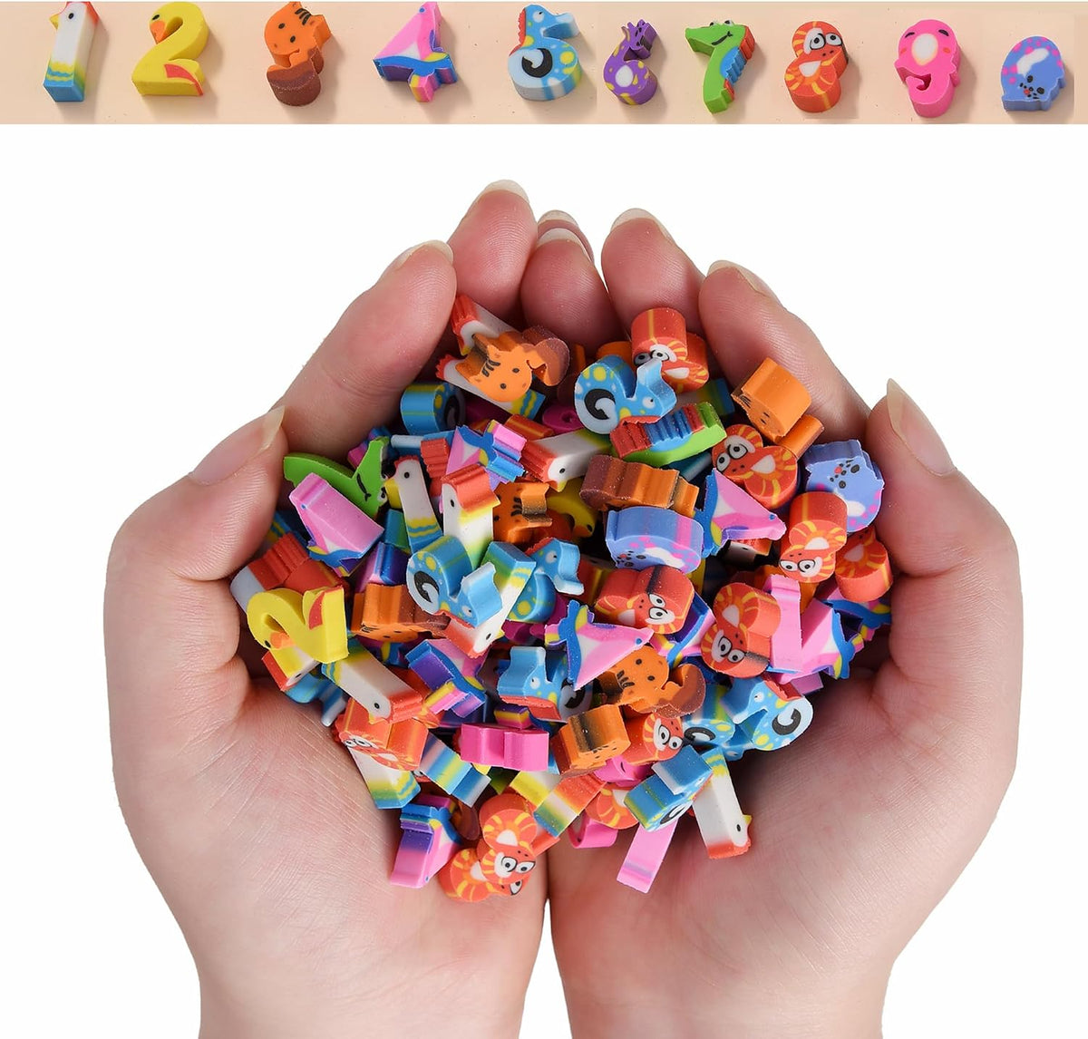 300PCS Mini Cute Animals and Fruits Pencil Erasers for Kids Bulk – Fun for Kids & Family - small / Numbers