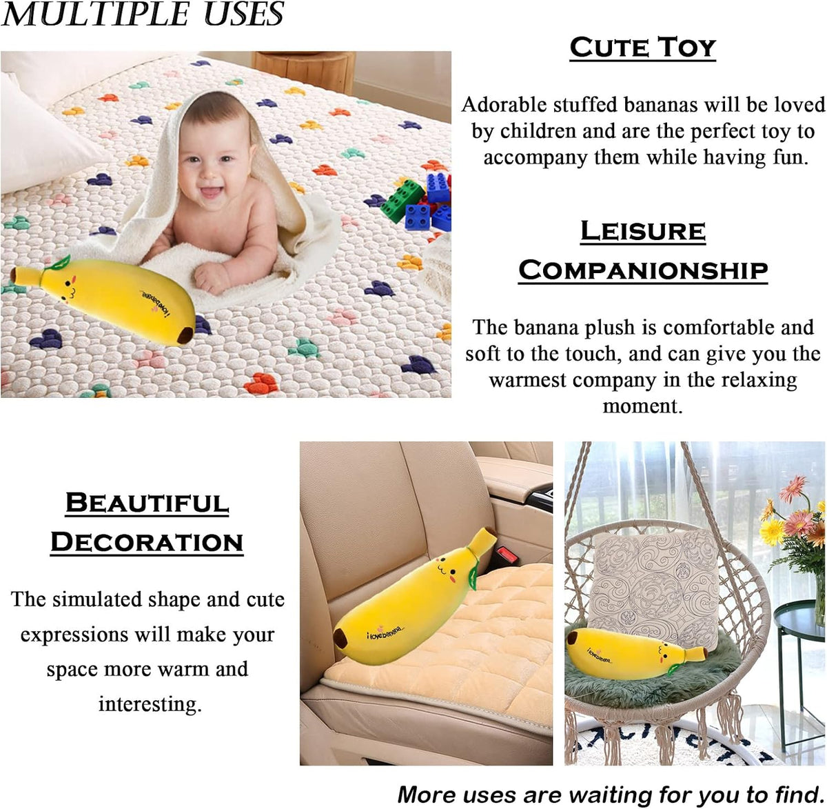 zhidiloveyou Banana Plush Pillow Stuffed Banana Plush Cute Fruit Toy - 19.6 INCH - image 3