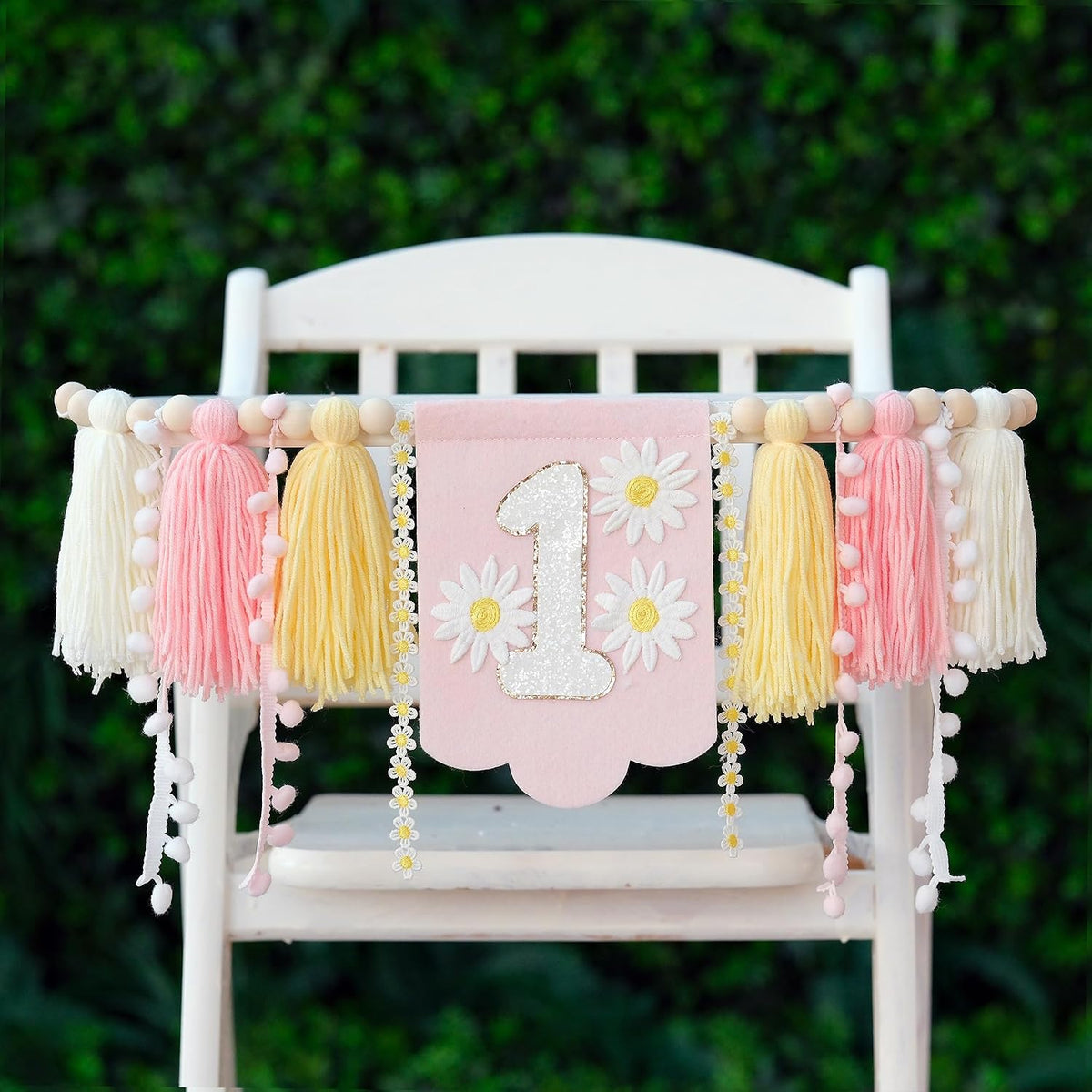First Birthday Decorations for Boy Blue One Year Old High Chair - Pink Yellow White - image 3