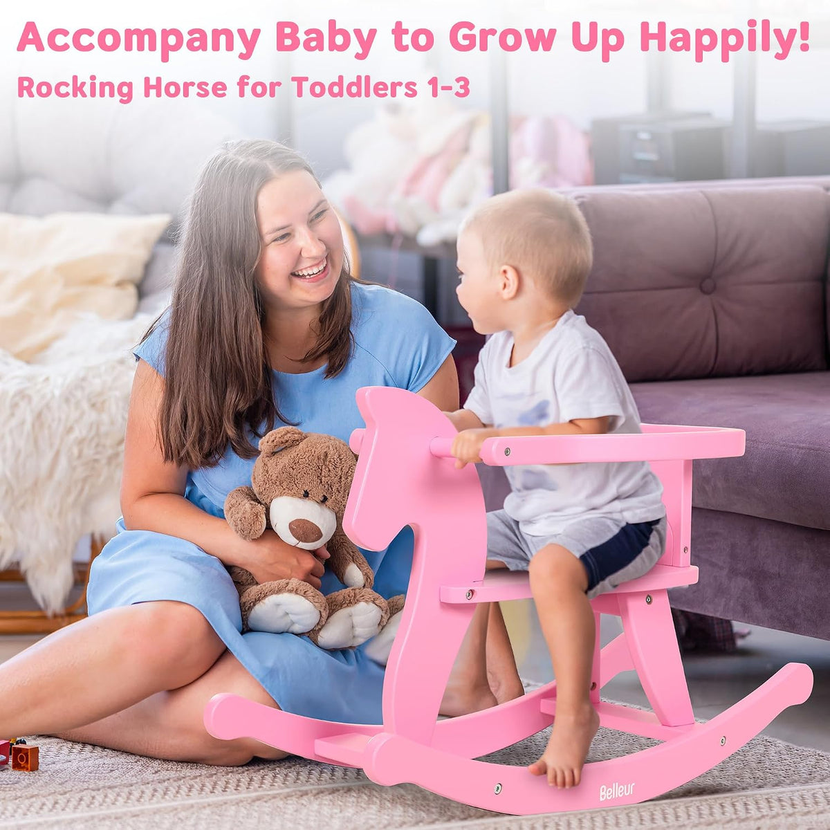Belleur Rocking Horse for Kids 1-3 Years Old - Pink - image 3