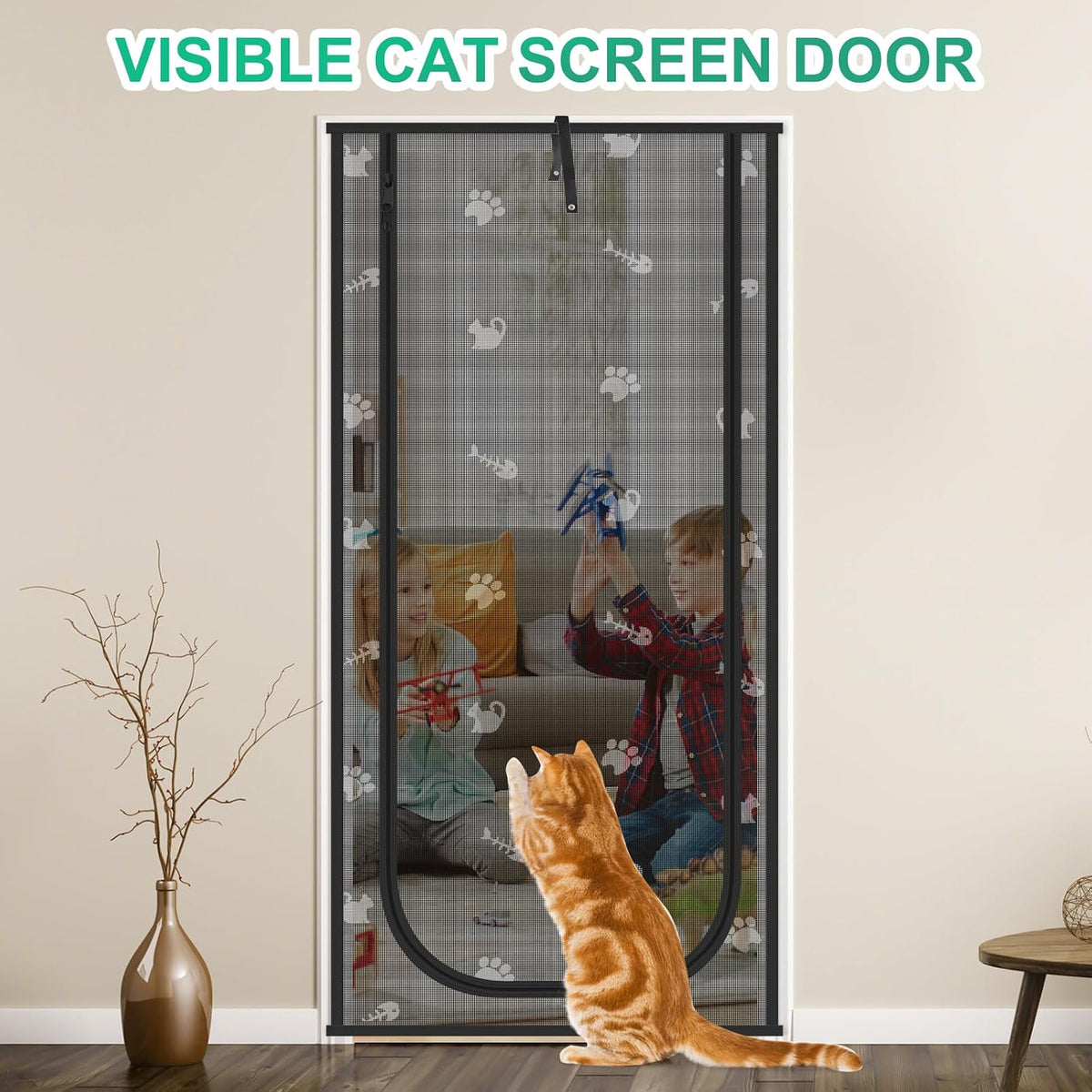 Reinforced Cat Screen Door, Fits Door Size 32" x 80" - Black / 33'' W x 83'' H - image 4