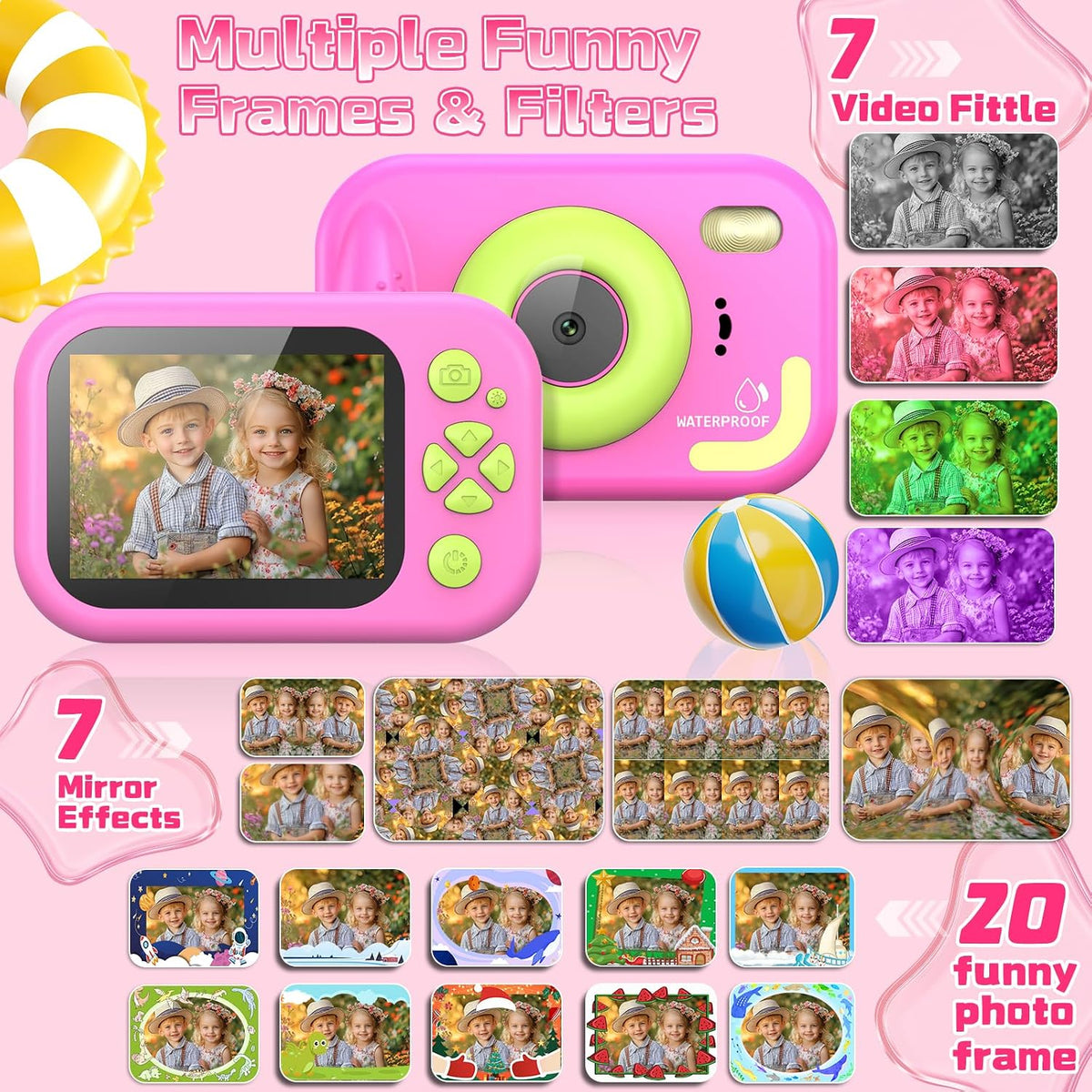 Usteetic pink waterproof kids camera with IP68 rating and lanyard - view 8