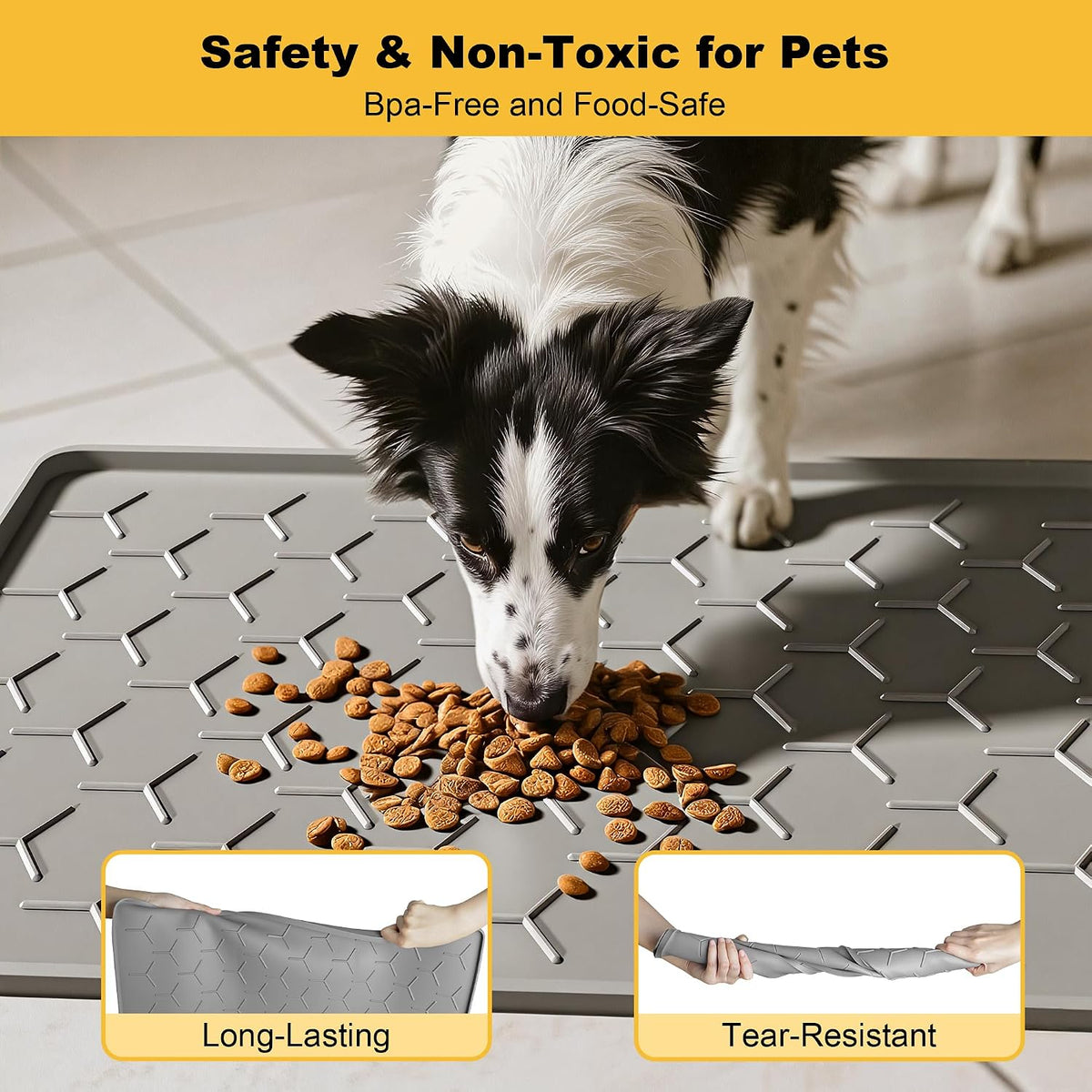 Pieviev Silicone Dog Cat Food Bowl Mat, Waterproof Raised Edge - L-34''X22'' / Light Gray - image 3