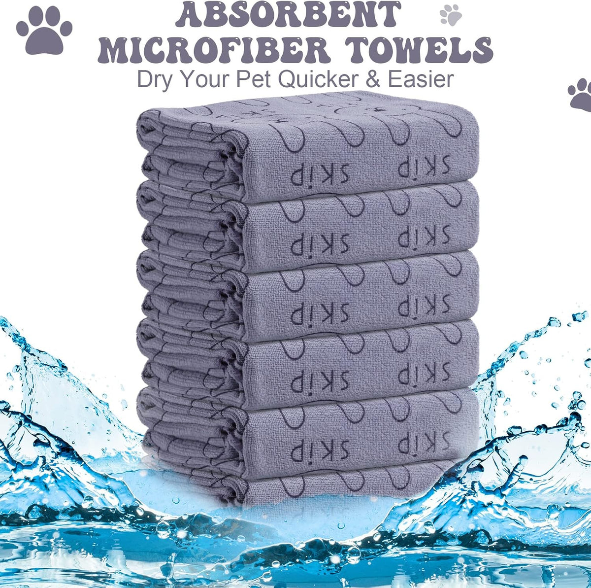 Peryiter 8 Pcs Dog Drying Towels Bulk 55'' x 28'' Pet Grooming - Grey - image 2