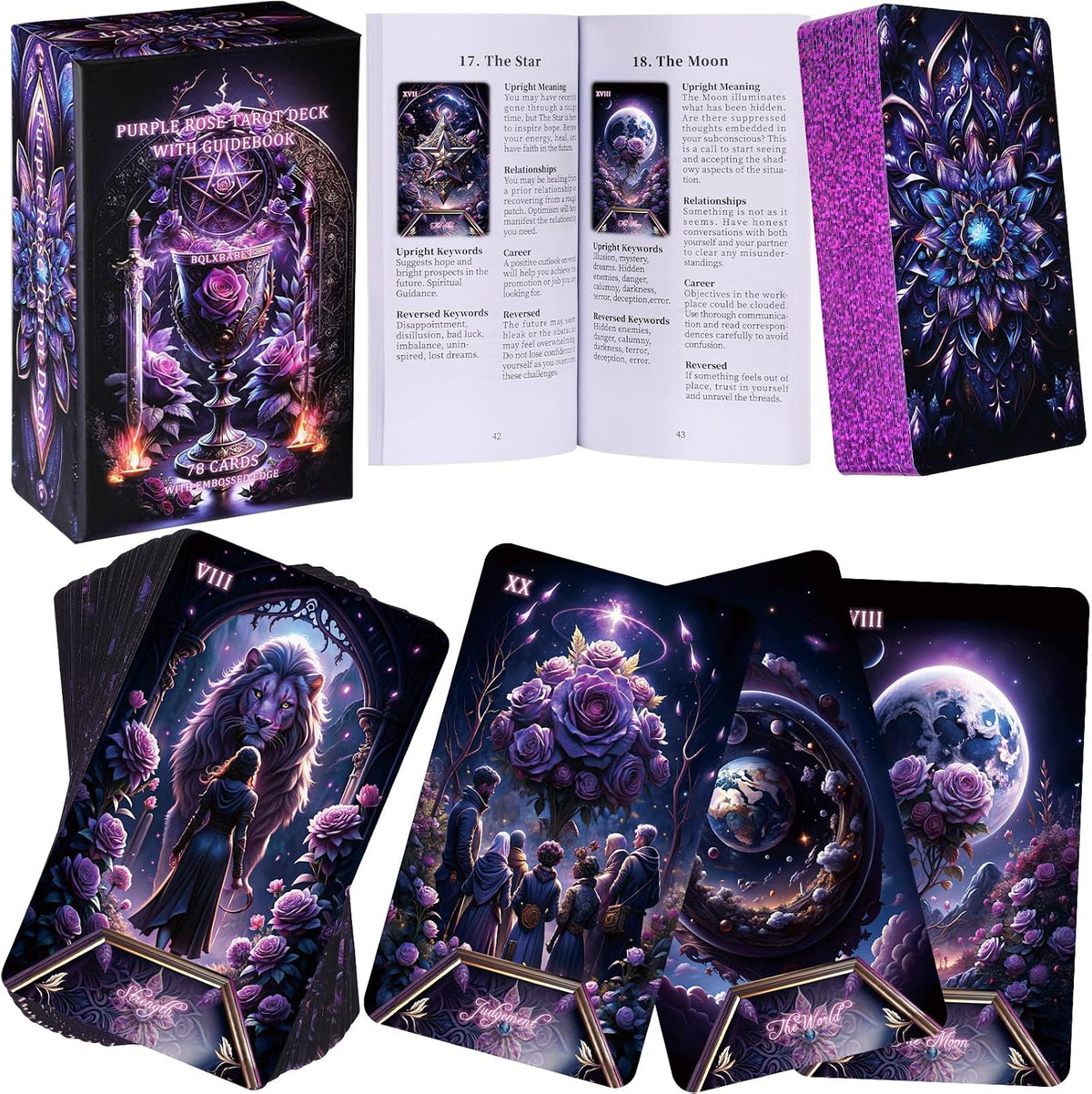 Tarot Cards Deck for Beginners with Guide Book Pretty Unique 400GSM - Purple