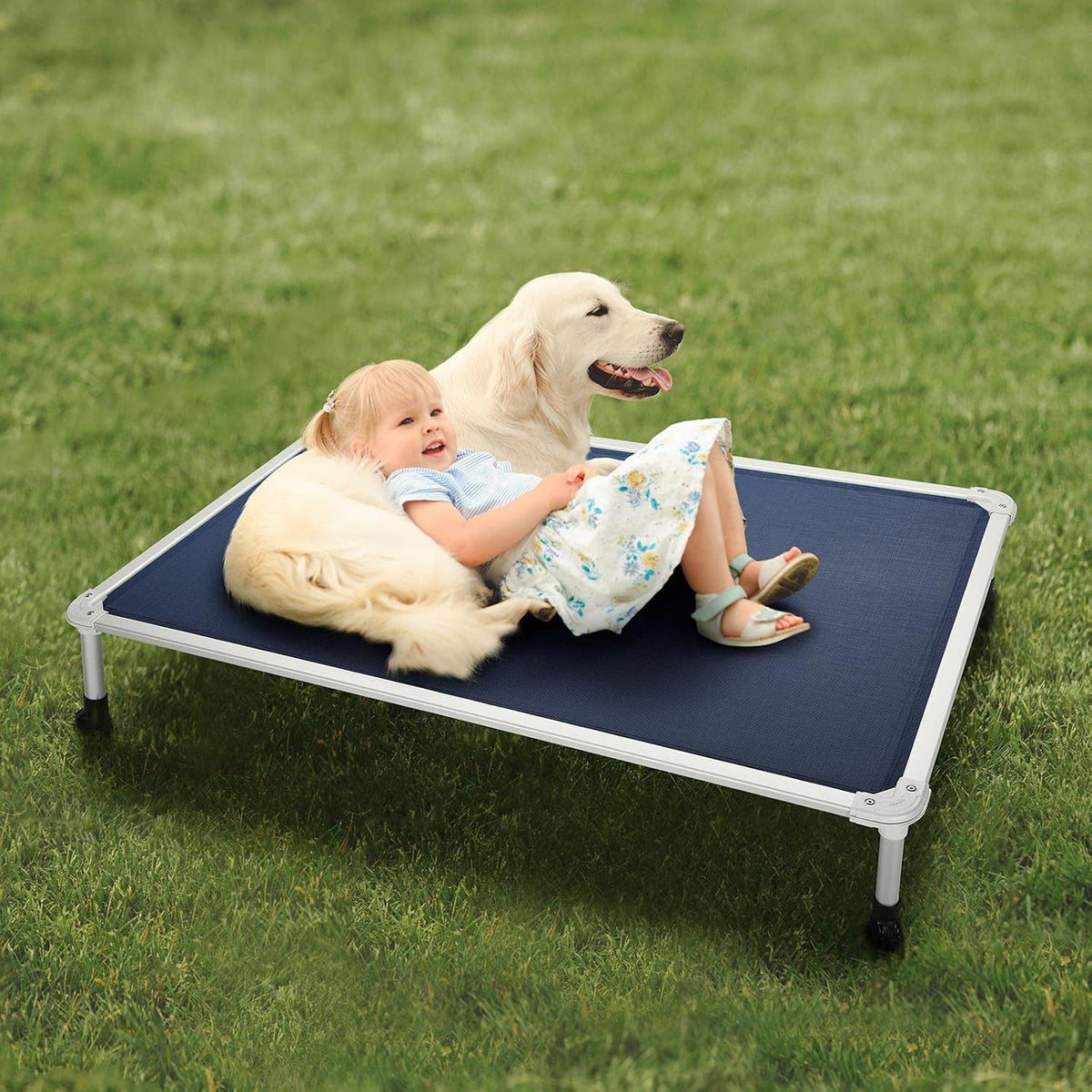 Veehoo Chew Proof Elevated Dog Bed, Cooling Raised Pet Cot - Blue / 49.0"L x 33.0"W x 9.0"Th - image 2