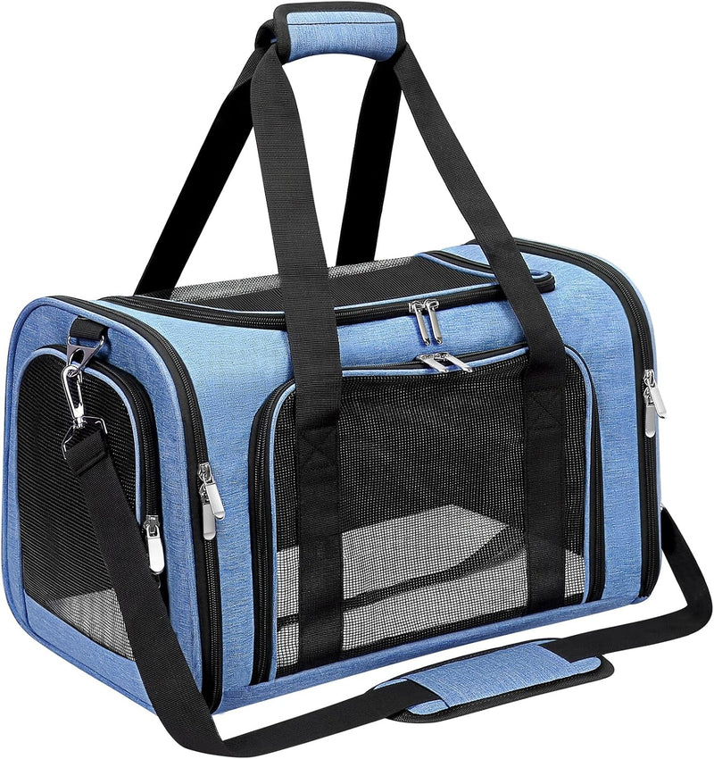 Soft-Sided Cat/Dog/Pet Carrier, Collapsible Pets Travel Carriers – Essentials for Cats - BLUE / 17"L x 11"W x 11"H