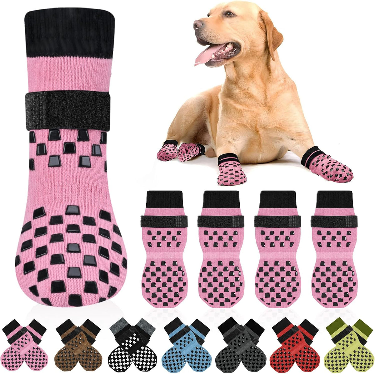 Anti-slip dog socks with rubber grips and elastic cuff in cotton blend