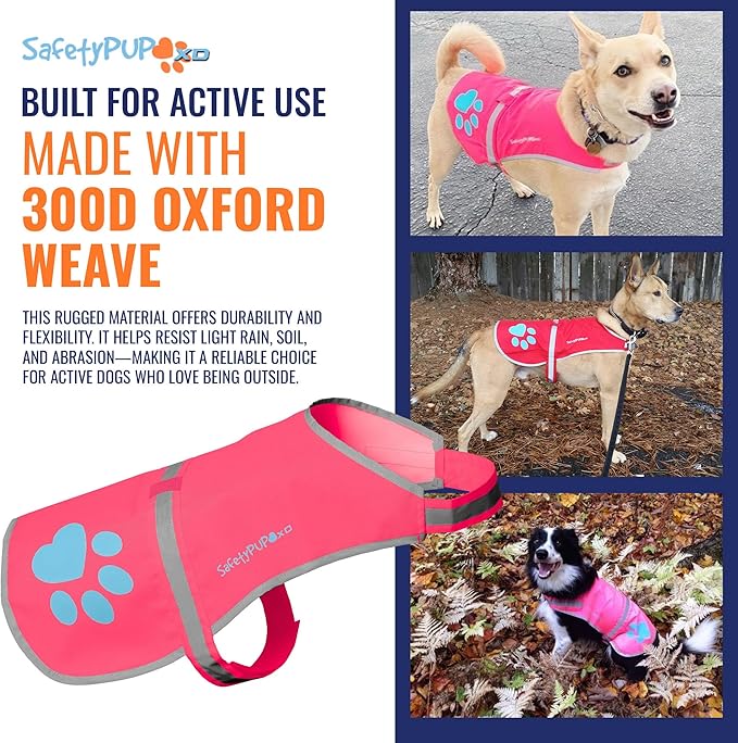 Dog Reflective Vest – Hi-Vis Fluorescent Visibility That Helps to Safeguard Your Pet On/Off Leash in Urban & Rural Areas (Pink, Large)