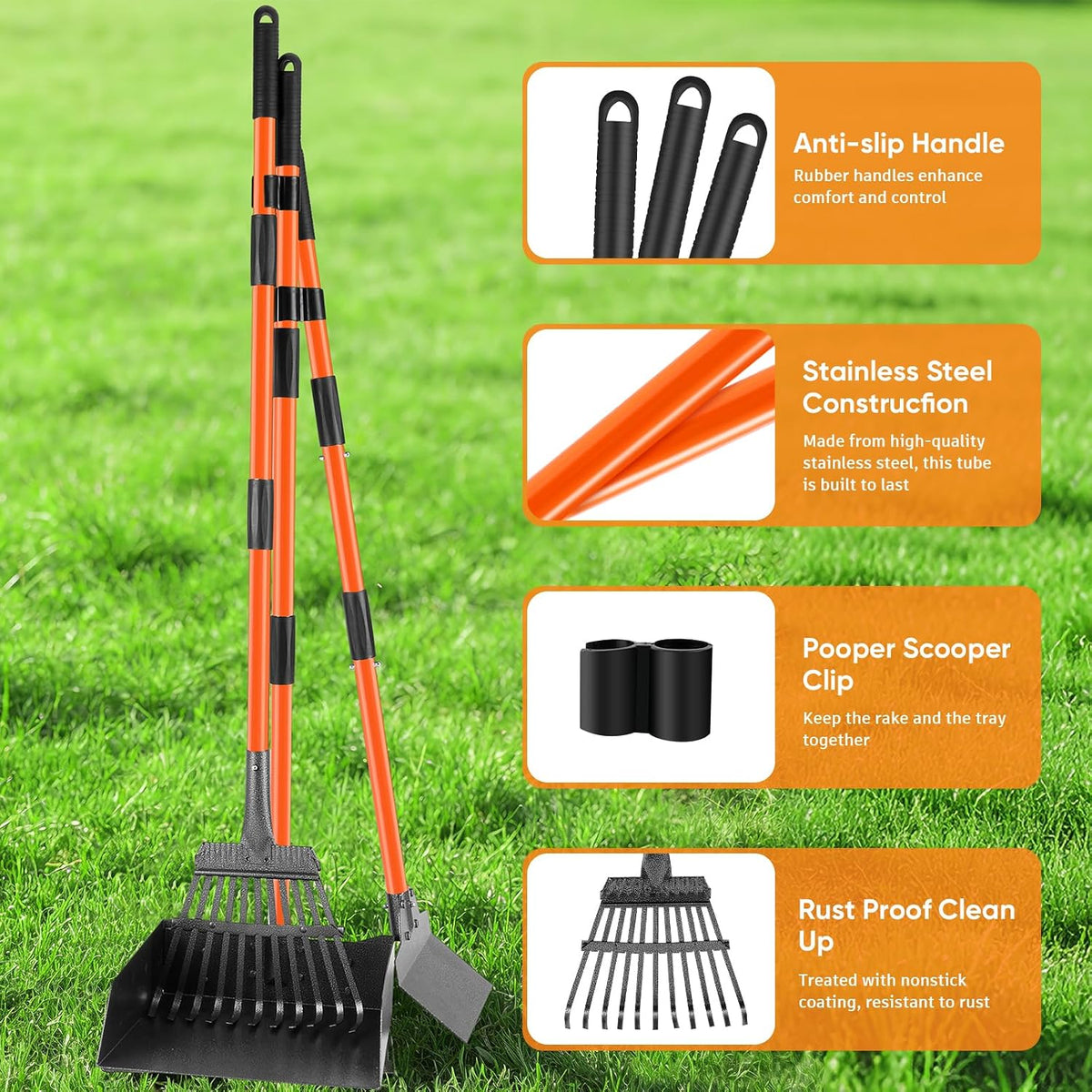 Pooper Scooper, Long Handle Dog Poop Scooper for Medium Small Dogs – Essentials for Dogs - Light Orange / Extra Large - image 4