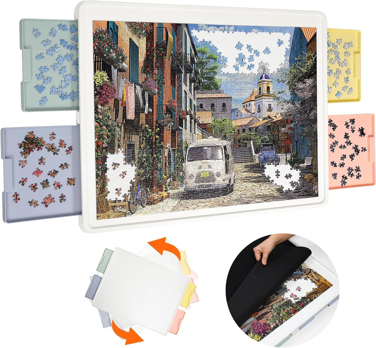 Playboda 1500 Pieces Rotating Plastic Puzzle Board with Drawers - Multicolor Drawers