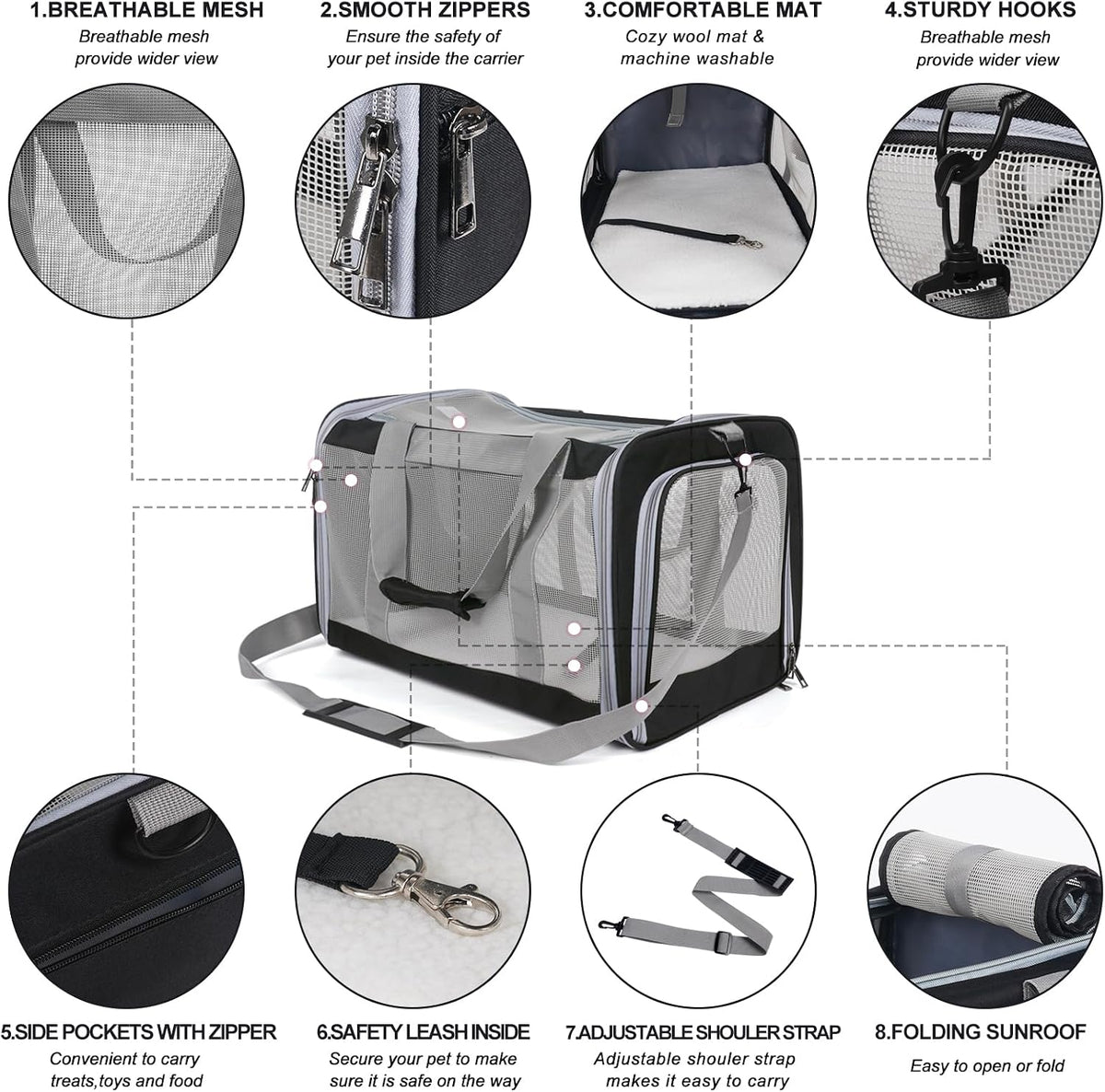 Pet Carrier for Large Cats Up to 20 Lbs - Black - image 4