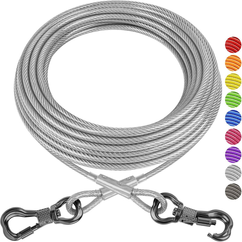 XiaZ Dog Tie Out Cable, Heavy Duty Dog Chains for Outside with Lockable Hook, Pet Runner Cable - 250lbs 30ft / Silver