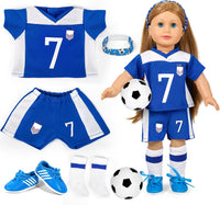 ARTST 18 inch doll soccer outfit with shirt, shorts, socks, headwear, shoes and mini soccer ball - view 4