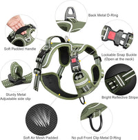 Timos Dog Harness Large Sized, No Pull Pet Harness with Neck Lockable Snap,No Choke Front Clip Dog Reflective Vest,Adjustable Metal Rings 3 Buckles,Easy Control Handle for Large Dogs Green XL