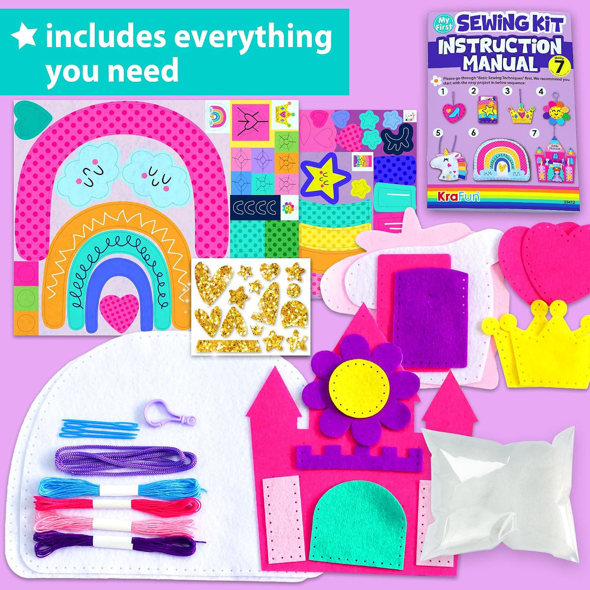 KRAFUN Mermaid Sea Animals Sewing Kit for Kids Age 6+ - Rainbow - image 2