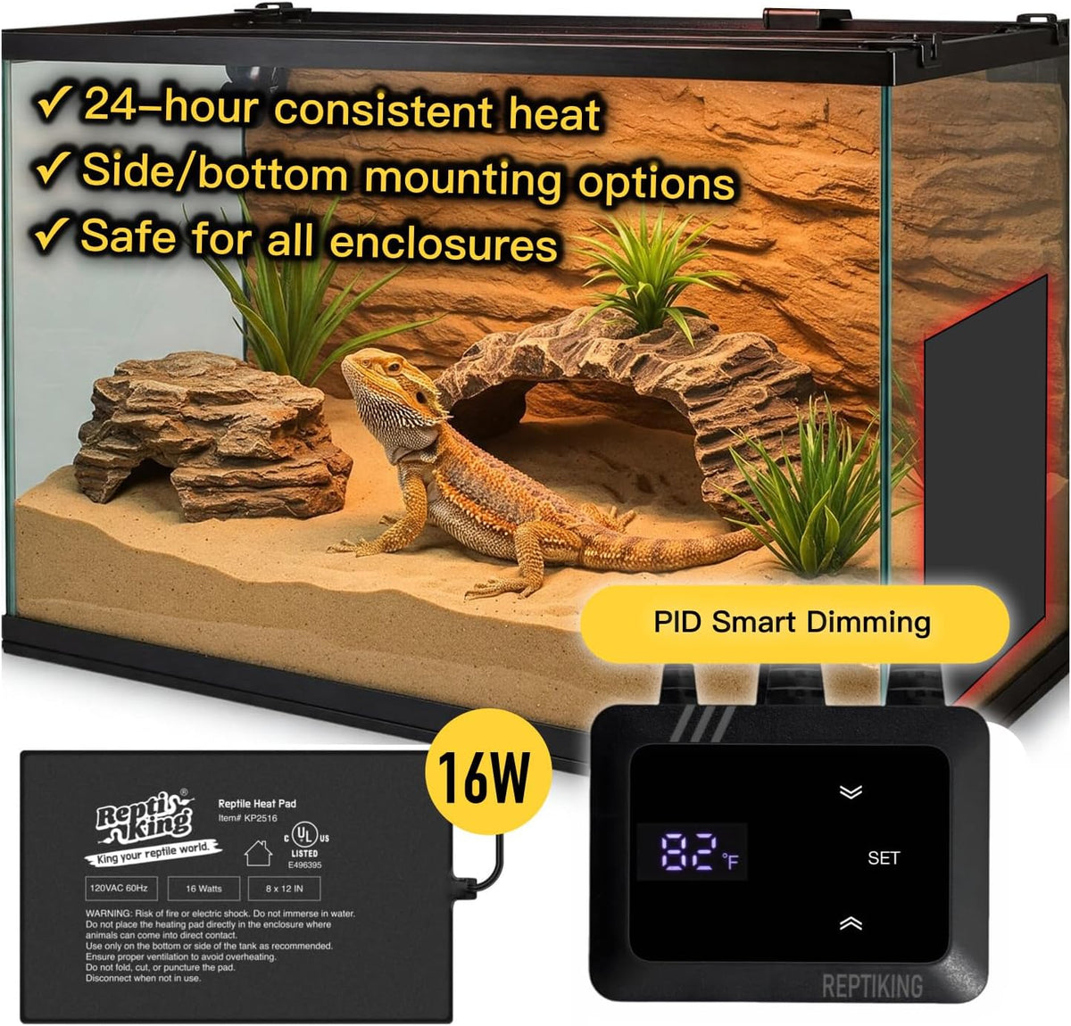 Reptile Heat Pad, 6" X 8" 8W, Heating Pad for Reptile Tank - Heat Pad (16W) & Thermostat - image 3