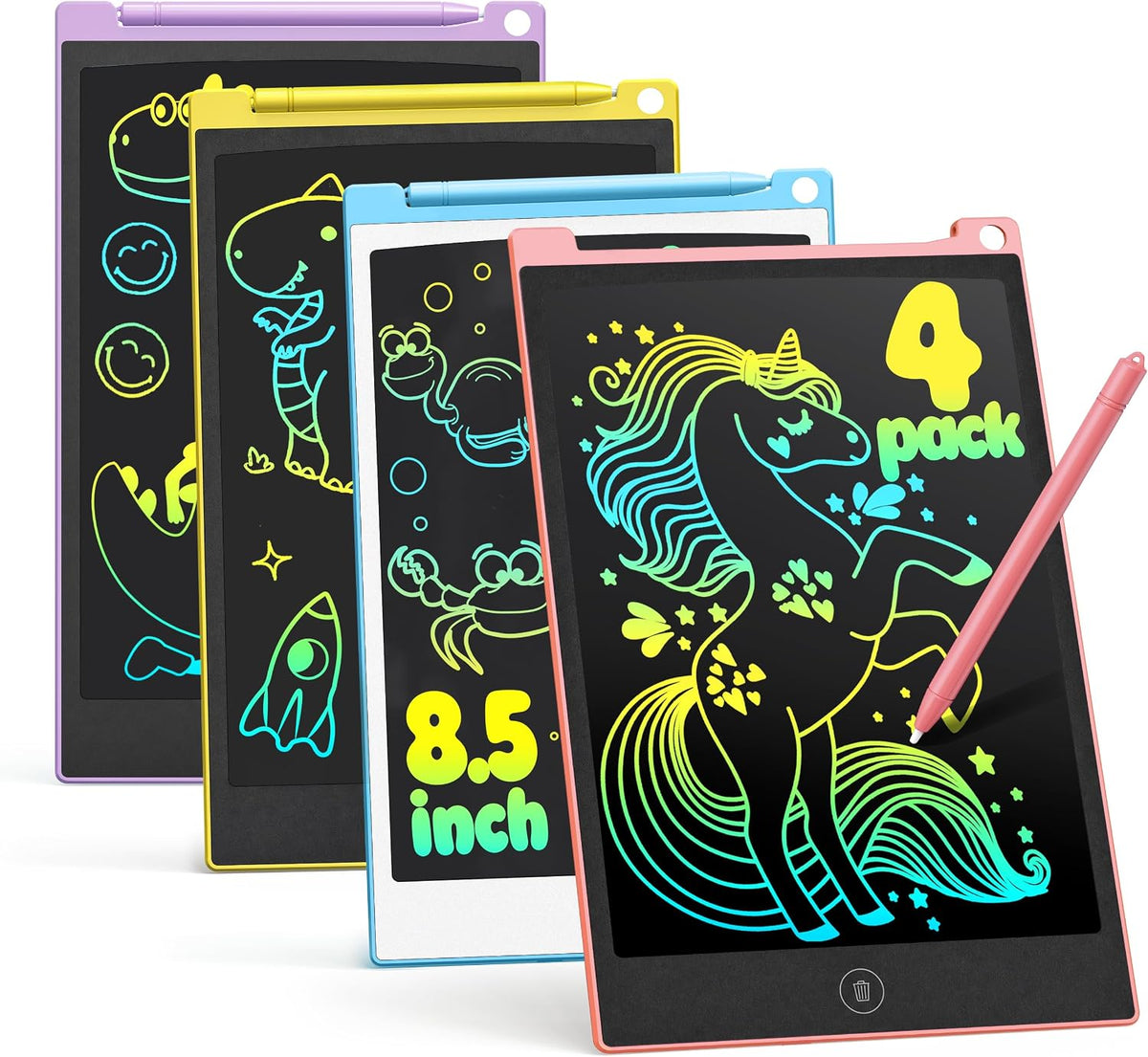 TECJOE 4 Pack LCD Writing Tablet for Kids - Blue & Pink & Yellow & Purple