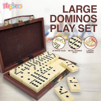Jumbo Double Six Dominoes Set for Adults, Black Tiles - Double-6 | Jumbo White | Brown Case - image 3