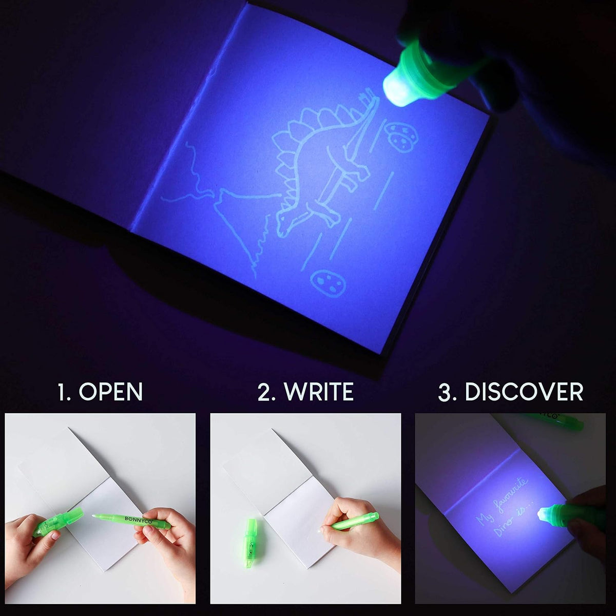 BONNYCO Invisible Ink Pen and Notebook Pack of 16 Party Favors - Dinosaurs - Pack 16 - image 2