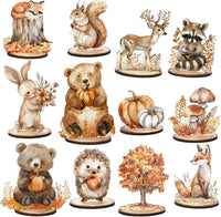FYSUIMU woodland animal table centerpieces, 12 painted wooden signs standing in matching bases - view 5
