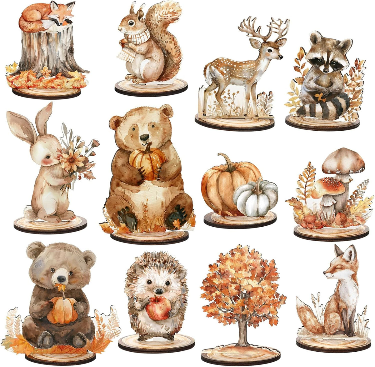FYSUIMU woodland animal table centerpieces, 12 painted wooden signs standing in matching bases - view 5
