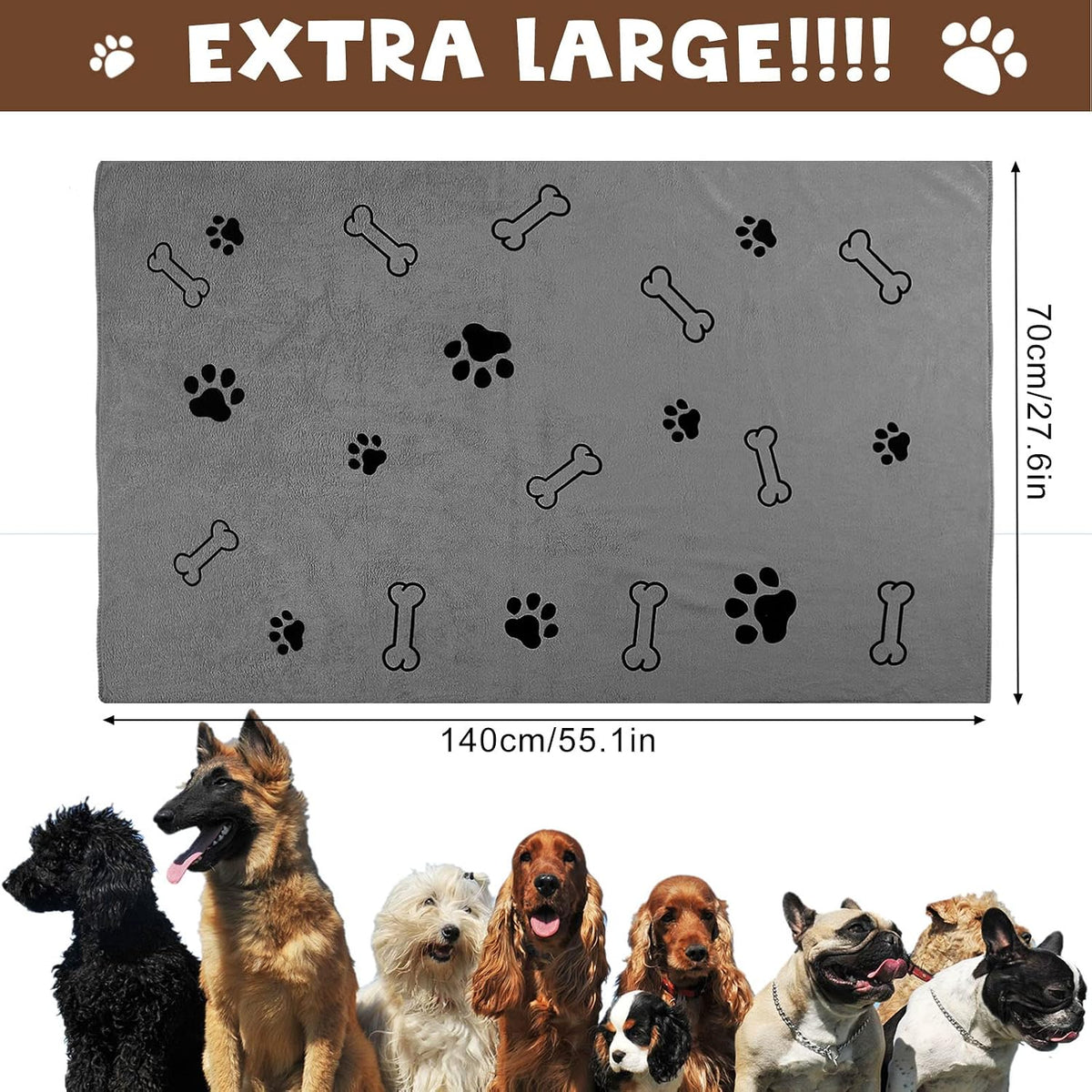 Chumia 4 Pcs Dog Towels for Drying Dog Puppy Bulk Microfiber - 55 x 28 Inch / Gray - image 2