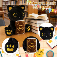 MUFEIRUO Halloween black cat plush holding pumpkin bag, wearing orange witch hat - view 34