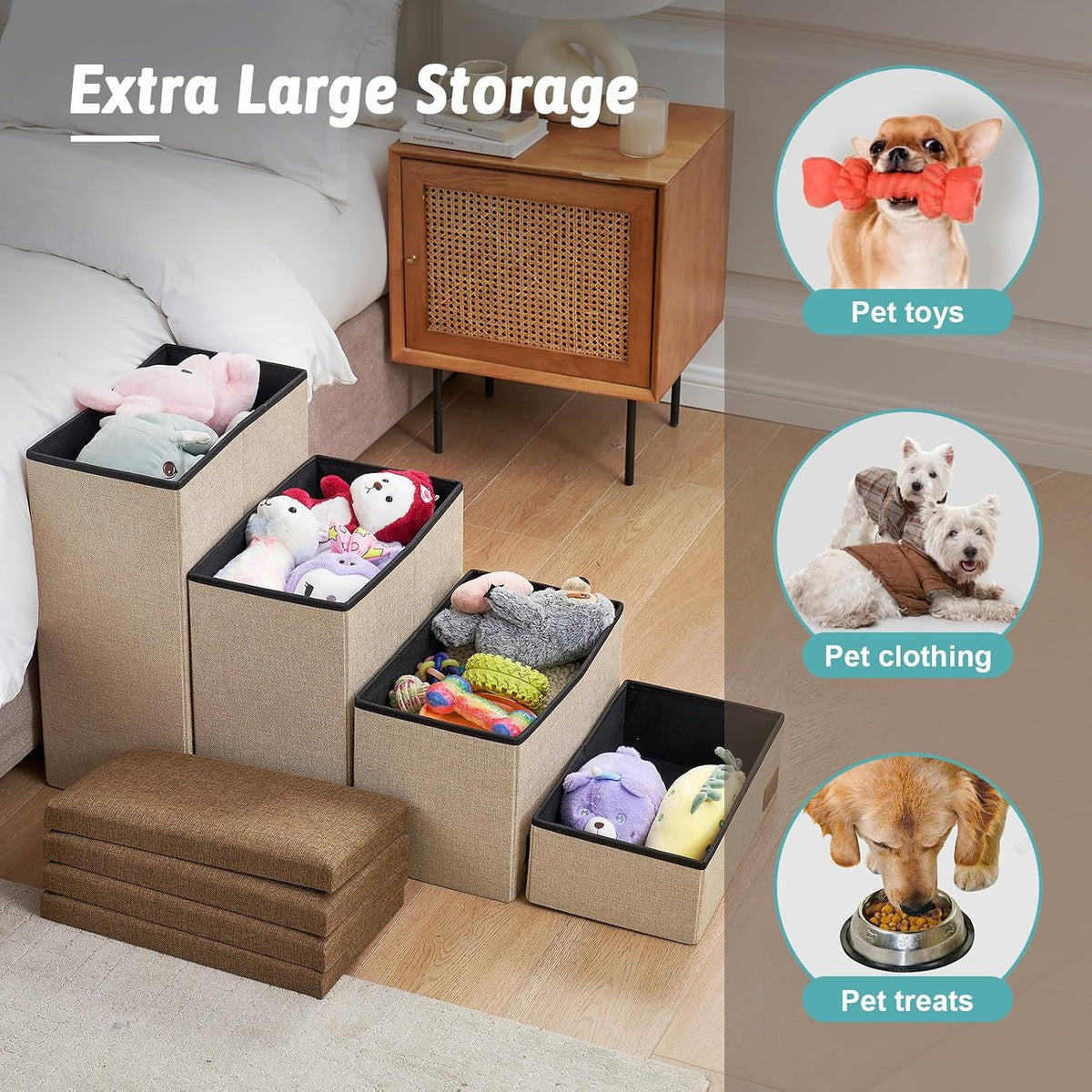 COZY KISS Dog Stairs with Storage, 16.7" H Wider Dog Steps - Brown / 4 / 38.1x17x22 inch - image 4