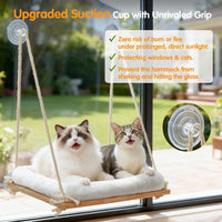 Cat Window Perch Hammock with Solid Wood Seat & Plush Cushion – Essentials for Cats - Natural Wood / Suction Cup Mount - Standard - image 3