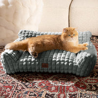 Cat Couch Bed with Fluffy Faux Rabbit Fur for Indoor Cats - Grey / Medium: 30"L x 20"W x 10"Th - image 2