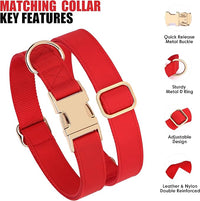 PET ARTIST Soft PU Leather Dog Collar, Bright & Classic Red Dog Collar with Quick Release Rose Metal Buckle, Adjustable Nylon Padded Durable Pet Collars for Medium Dogs Girl, Neck Fit 13-19"