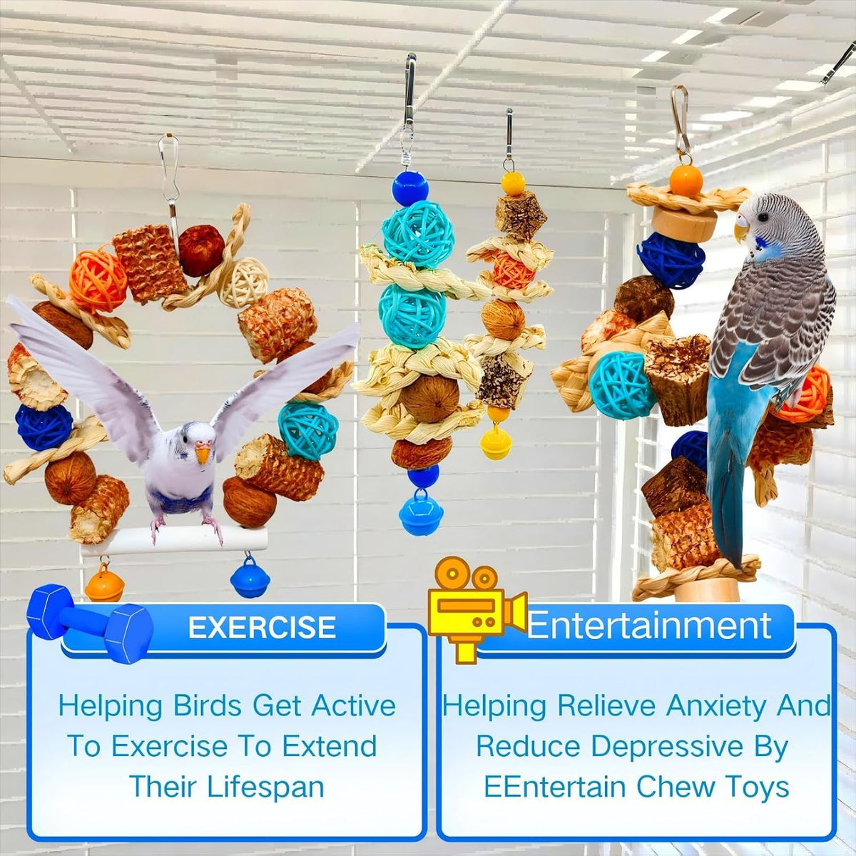Parakeet Parrot Swing Toys, Bird Cage Hanging Chewing Toys - image 4