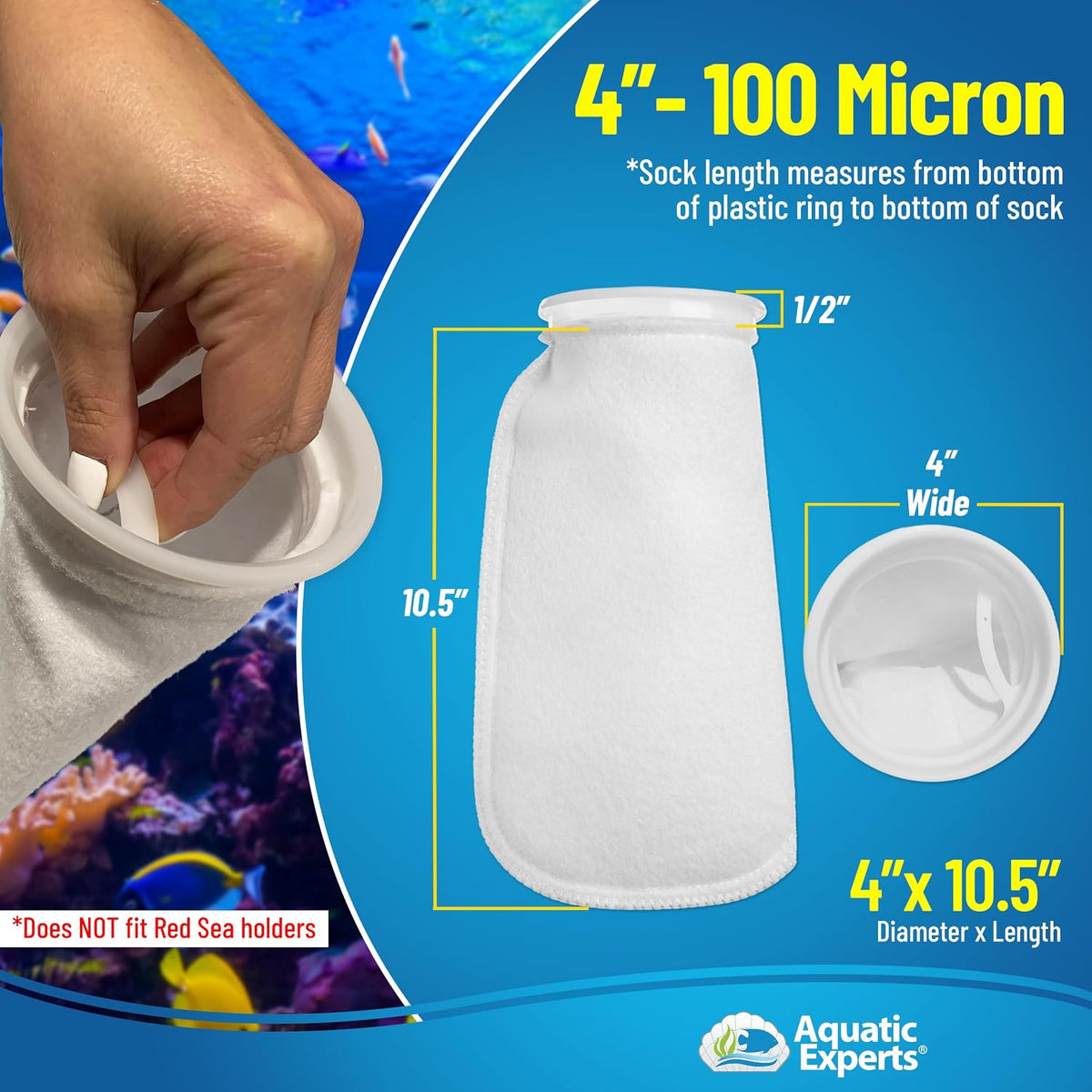 Aquatic Experts Felt Filter Socks - 100 Micron – 4" Ring – 4" x 10.5" / 2 pack - image 2