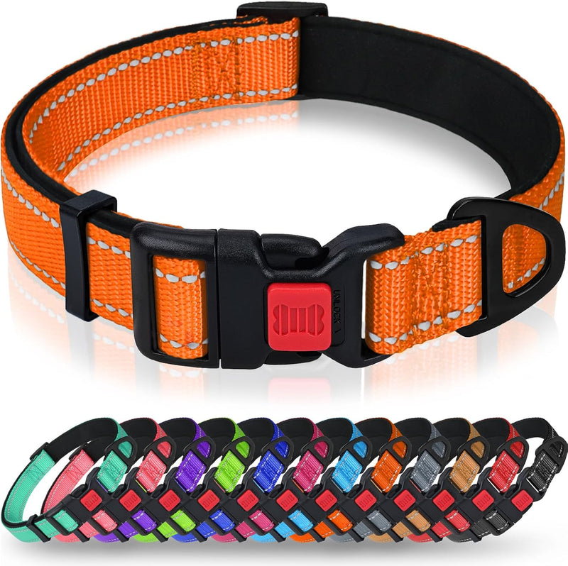 Taglory Reflective Large Dog Collar - Orange / Small (Pack of 1)